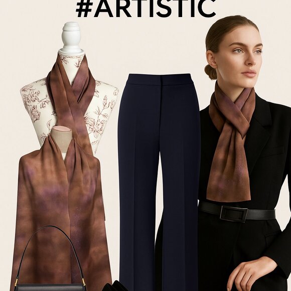 ✨ Elegant Hand-Dyed Silk Scarf with Unique Japanese Calligraphy ✨ - Picture 1 of 8